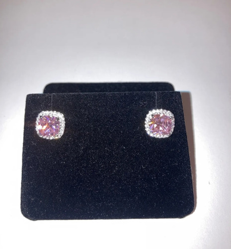 Aretes Con Zafiros Rosas En Chapa De Oro Blanco