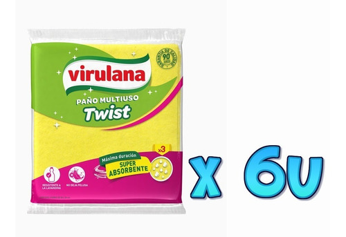 6 Pack De 3 Paños Amarillo Multiuso Twist Virulana