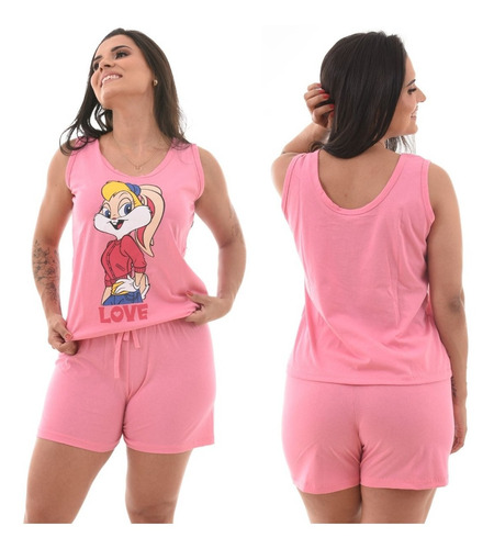 Pijama Feminino Curto Baby Doll E Short Verão 100% Algodão