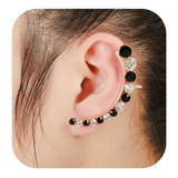 Brinco Ear Cuff Pedra Preta Unidade Orelha Única Blogueira