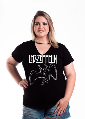 Camiseta Plus Size Led Zeppelin Feminina Banda Rock Musica