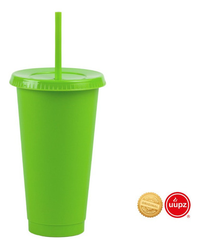 10 Vasos Reusables Con Popote Para Cafe Frio 24 Oz Color Verde Limón