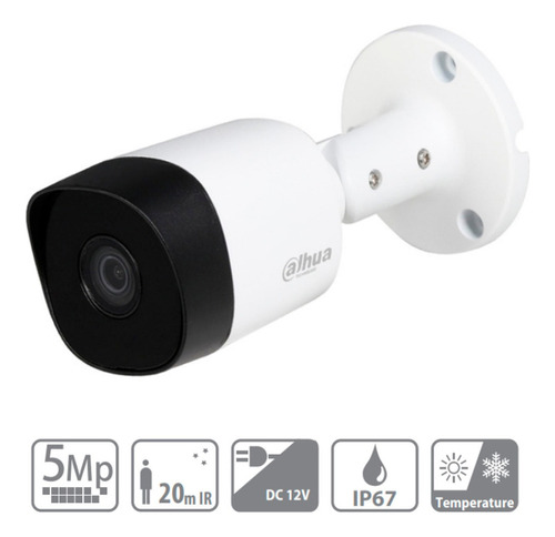 Dahua Cámara Bullet B2a51-28 Resolución 5mp Lente De 2.8mm Ángulo De Visión 106 Grados Ir Inteligente De 20 Mts Múltiples Formatos De Video Protección Ip67 Blanco