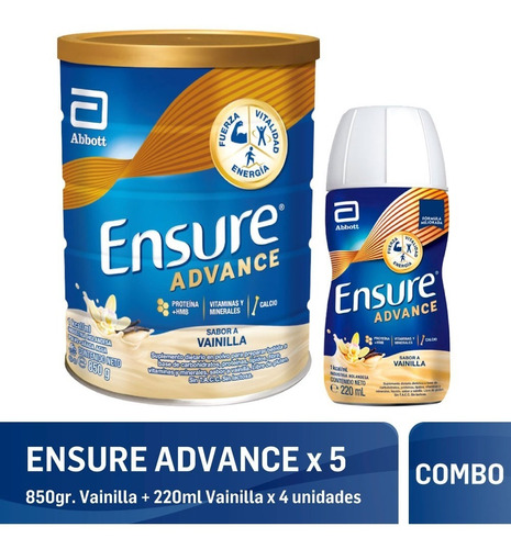 Ensure Advance Polvo 850 Gr + Shake 220 Ml X 4 Unidades