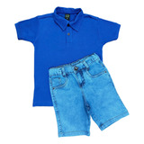 Bermuda Jeans + Camisa Polo 2ao 16 Infantil Menino Promoção