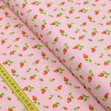 Tecido Tricoline - Morango Com Flores Fundo Rosa (0,50x1,40)