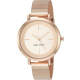 Reloj Mujer Nine West Cristal Mineral 34 Mm Nw/2146rgrg Color De La Correa Rosa Dorado Color Del Bisel Rosa Dorado Color Del Fondo Rosa Dorado