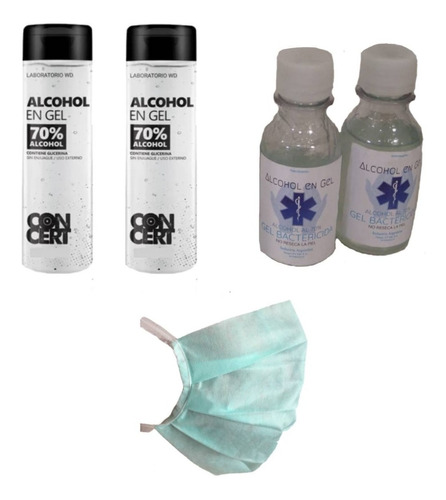 Kit Cuidado Personal X4 Alcohol En Gel + 50 Barbijos