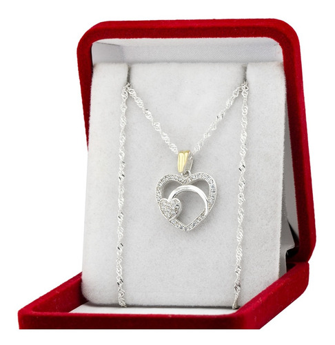 Cadena Con Dije Corazón Fugaz Plata Y Oro Piedras Amor Novia