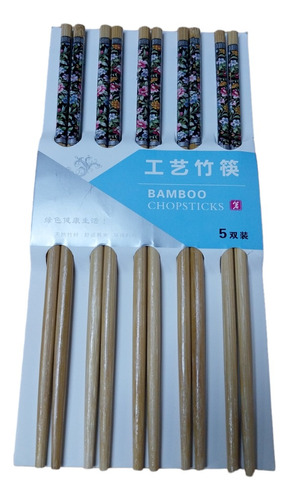 Set 5 Pares De Palillos Chinos De Bambú Distintos Diseño 