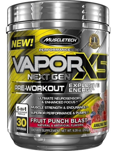 Suplemento En Polvo Muscletech  Performance Series Vaporx5 Next Gen Beta-alanina Sabor Blue Raspberry Fusion En Pote De 266g