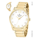 Relogio Champion Feminino Dourado Banhado Grande Strass Luxo