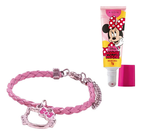 Kit Infantil Pulseira Hello Kitty + Brilho Labial Minnie