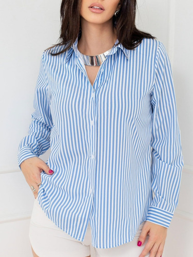 Camisa Feminina Manga Longa Listrada Tendência Novidade