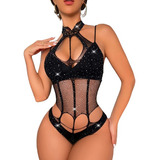 Body Red Encaje Transparencia Importado Con Strass Brillos