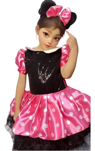 Vestido De Minnie Mouse Negro Con Rosa Incluye Diadema