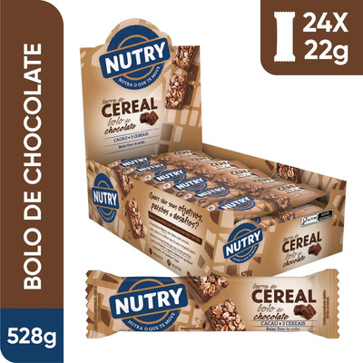 Barra de Cereais Nutry Bolo de Chocolate 24 x 22g - Com 3 Cereais e Cacau | MercadoLivre