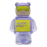 Garrafa Infantil Urso Robô Lilás 800ml Alça Canudo Silicone