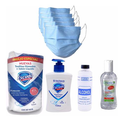 Kit Anti Bacterias, Gel Antibacterial, Cubre Bocas, Lysol...