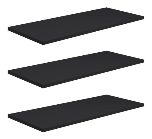 3 Prateleiras Flutuante 70x15 Mdf Preto 15mm Nicho Livro