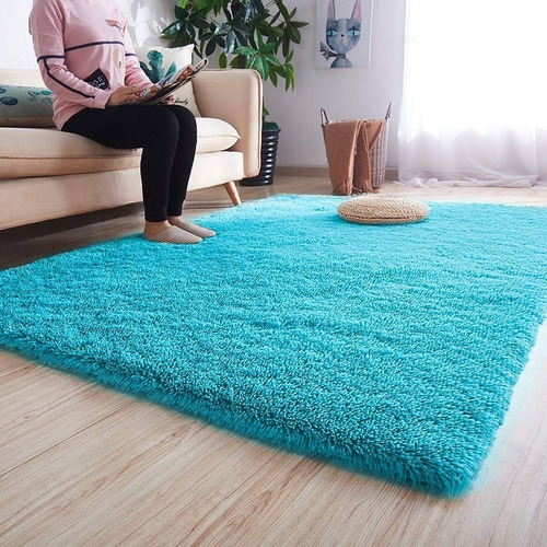 Tapete Alfombra Para Sala Peluche Azul 1.2 X 1.6 Mt. Oferta!