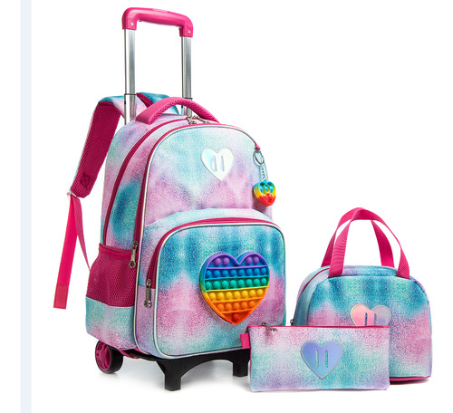 Mochila Escolar Con Ruedas Pop It 42 Cm Set 3 Pzas Lonchera Lapicera Impermeable Niñas Y Niños