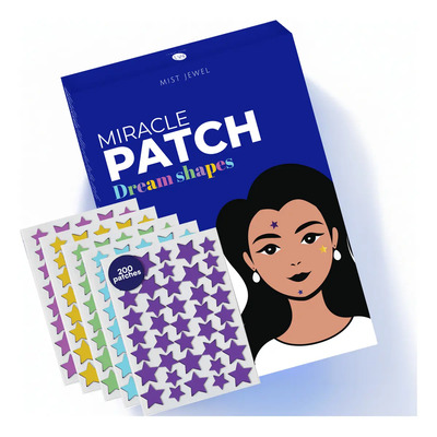 Parches Acne Dream shapes Hidrocoloides Con ácido salicilico, centella asiática y tea tree colores y forma de estrella (star) | Acne patches Elimina espinillas, granos imperfecciones 200 patches | Meses sin interés
