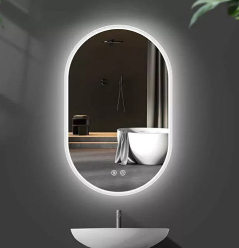 Espelho Oval 80x50cm De Parede Decorativo + Led + Fonte