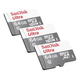 Cartão Micro Sd 64gb Sandisk 3 Unidades Promoção