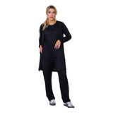 Conjunto Feminino Cardigan Manga Longa E Calça Lãnzinha