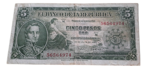 Colombia 5 Pesos Oro 1960