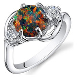 Peora Creado Negro Opal Anillo De Plata Esterlina 3 De Piedr