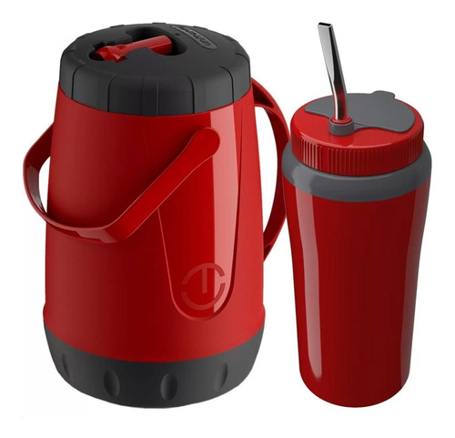 Kit Tereré Garrafa 2,5l Copo Termico 650ml Vermelho Unitermi