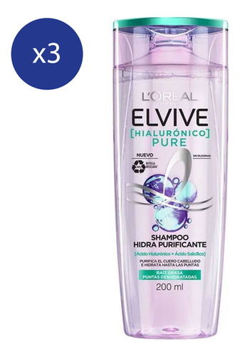 Pack Shampoo Loreal Elvive Hialuronico Pure 200 Ml