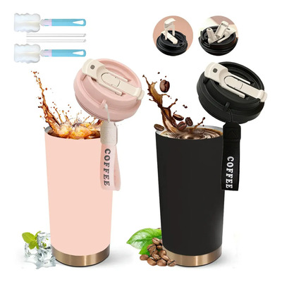 2pzs Termo 530ml\u002F36 Onzas Taza Termo De Acero Inoxidable Frió Calor Con Aislamiento Vacío Termo Para Café Caliente y Frío con 2 Cepillo de limpieza y Pajita Para Hogar,Viajes,Oficina Color Negro Rosa | MercadoLibre