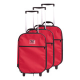 Kit 3 Mala Viagem De Bordo Mão Pequena Medida Anac 55x35x25 Cor Vermelho Vermelho