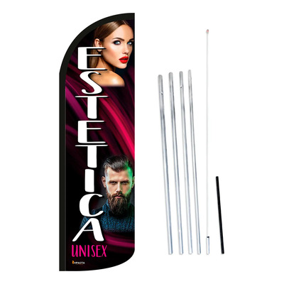 Bandera Publicitaria 4mts Estética Unisex Rostros Con Asta Estética Unisex Rostros