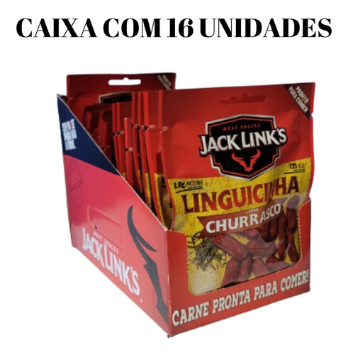 Cx 16 Linguicinha Jack Links Meat Snacks Sabor Churrasco