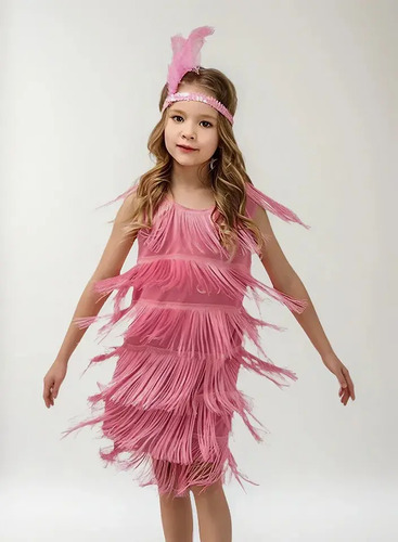 Vestido Estilo Charlestón Para Niña Con Lentejuelas Y Flecos