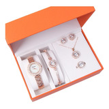 1 Reloj De Cuarzo Pulsera Collar Anillo Arete Conjunto