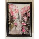 Cuadro De Pareja Y Torre Eiffel Con Tintes Rosas