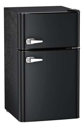 Mini Refrigerador Compacto De 2 Puertas Con Estantes, Negro