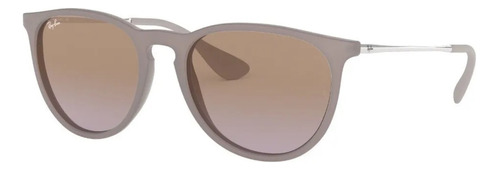 Anteojos De Sol Ray-ban Erika Classic Standard Con Marco De Nailon Color Matte Dark Rubber Sand, Lente Brown/violet De Policarbonato Degradada, Varilla Silver De Metal - Rb4171