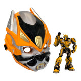 Máscara De Robô Bumblebee Infantil Laranja Com Luzes E Sons