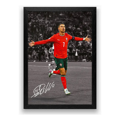 Cuadro Cristiano Messi 51x36 Marco Madera Vidrio Cr7 Color  | Envío gratis