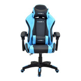 Cadeira De Escritório Racer X Comfort Gamer Ergonômica  Preto E Azul-claro Com Estofado De Couro Sintético