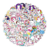 Unicornio Cute 50 Calcomanias Stickers Pvc Contra Agua Kawai