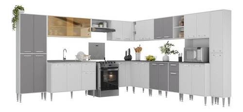 Armário Cozinha Modulada/balcão Pia Siena Multimóveis Mp2240 Cor Branco/lacca Fumê