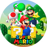 Painel Super Mario Aniversario Redondo 1,50x1,50 C/ Elástico