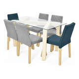 Set Comedor Beirut Miel Con 6 Sillas Cataluña Color Gris-azul